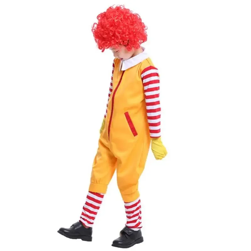 Halloween Christmas Cosplay Parent-Child Clown Costume Props Party Stage Performance Fastfood Yellow Clown Clothing for Kids OA5