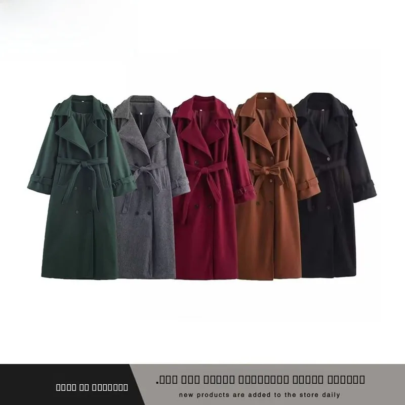 

Моющееся свободное длинное пальто с поясом, двухрядные пуговицы, осень-зима, Новое поступление, женская одежда ZR Sle, уличная одежда