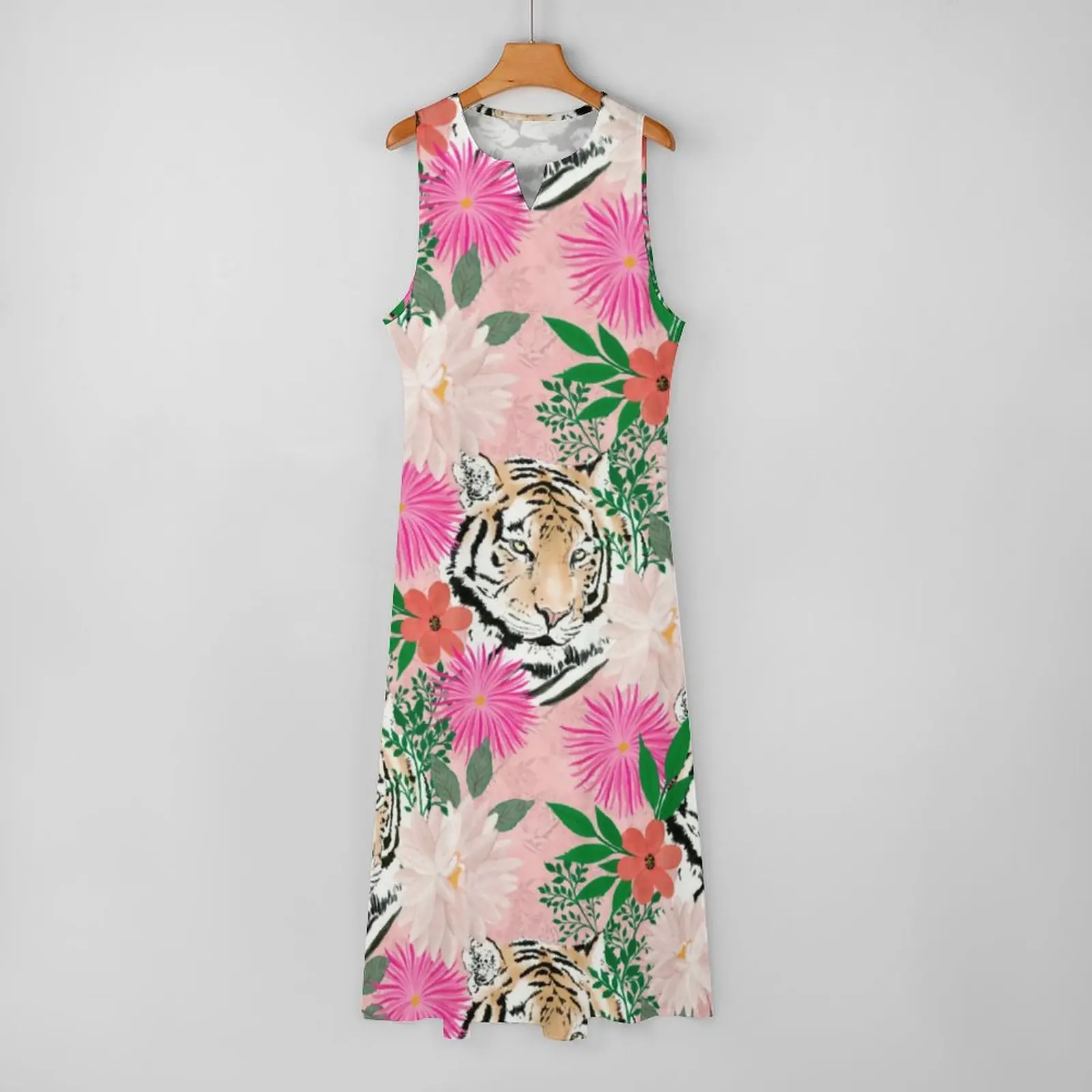 Tiger Animal Print Jurk Aquarel Bloemen Nachtclub Maxi Jurk Street Style Boho Strand Lange Jurken Zomer V-hals Vestidos