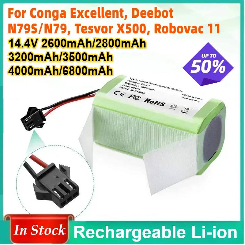 

14.4V 2600mAh-6800mAh Replacement Battery for Conga Excellent, Deebot N79S/N79, Tesvor X500, Robovac 11 Rechargeable Li-ion