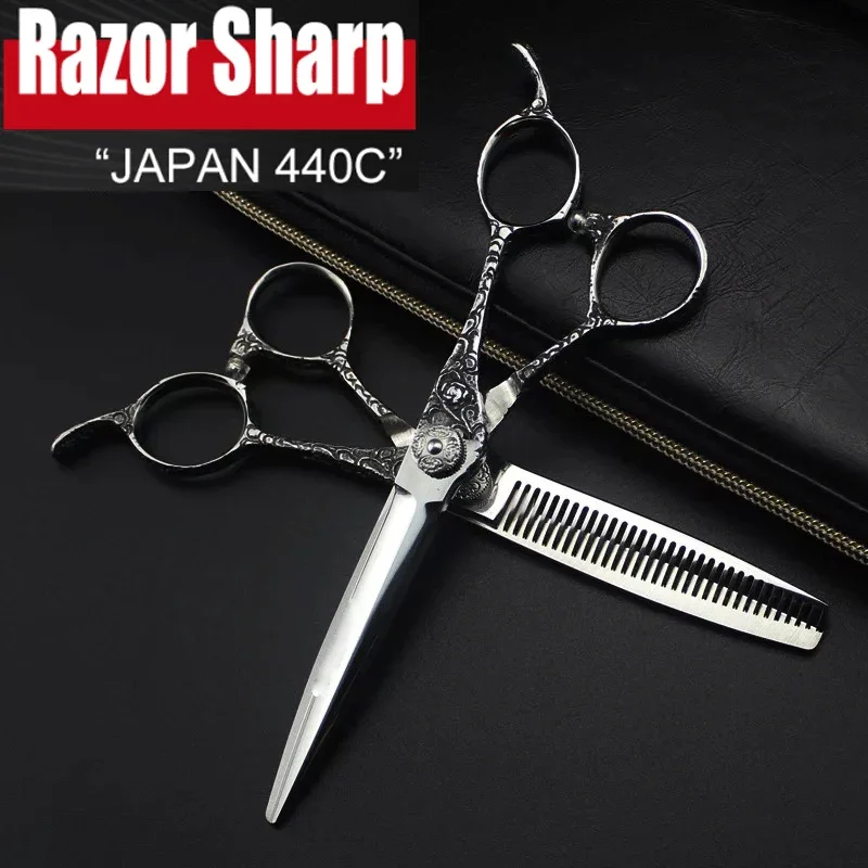 

5.5&6.0 Inch JAPAN 440C Hairdressing Scissors Professiona Barber Scissors Shop Tools Hair Scissors Cutting Thinning Salon Shears