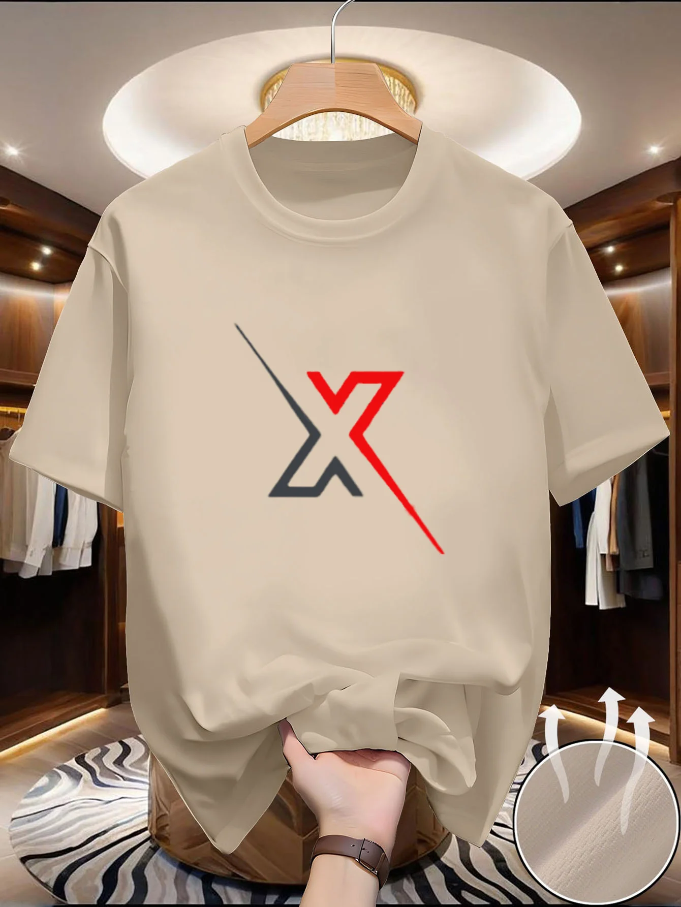 Herren Einzelstück Kurzarm-T-Shirt mit Rundhalsausschnitt, leichtes T-Shirt, helle Farbe, einfach anzuziehen, verspielter Stil,