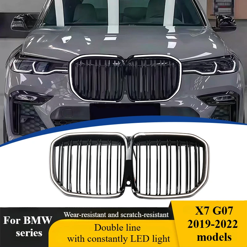 Для BMW X7 G07 xDrive40i xDrive M50i 2019-2022 светодиодный белый свет автомобиля передний бампер гриль спортивная гоночная решетка глянцевый черный Для BMW X7 G07 xDrive40i xDrive M50i 2019-2022 светодиодный белый свет автомобиля передний бампер гриль спортивная гоночная решетка глянцевый черный