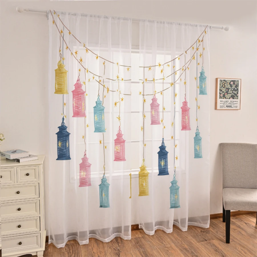 Office Lighting Decor - 2PCS Digital Print Sheer Curtains, Colorful
