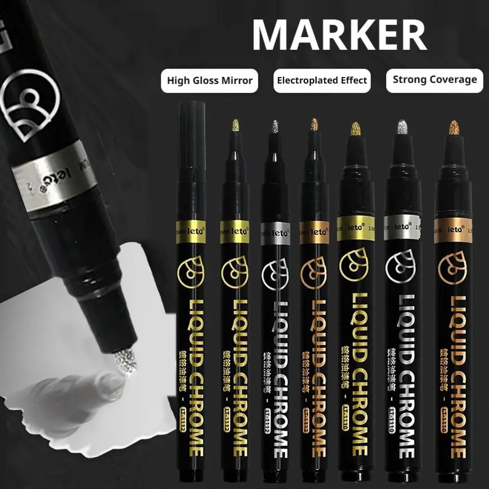 Chrome Mirror Marker Pen 1.0/2.0mm  3 Colors Reflective Paint Pen Chrome Metallic Markers For Coloring Model Metal Plastic DIY