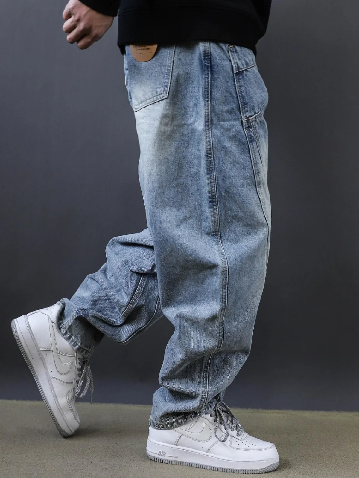 

American Style Loose Fit Men's Jeans Spring Autumn Washed Blue Wide Leg Straight Tube Long Pants Casual Wear Youth Fashion