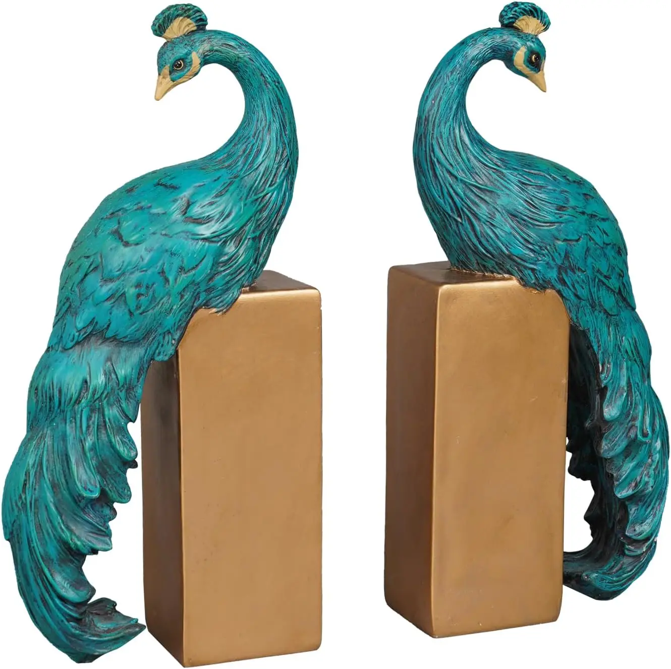 Heavy Duty Bookends Home Decor - Set of 2 Resin Peacock Non-Skid Decorative Bookends Bird Bookends Modern Peacock Statue