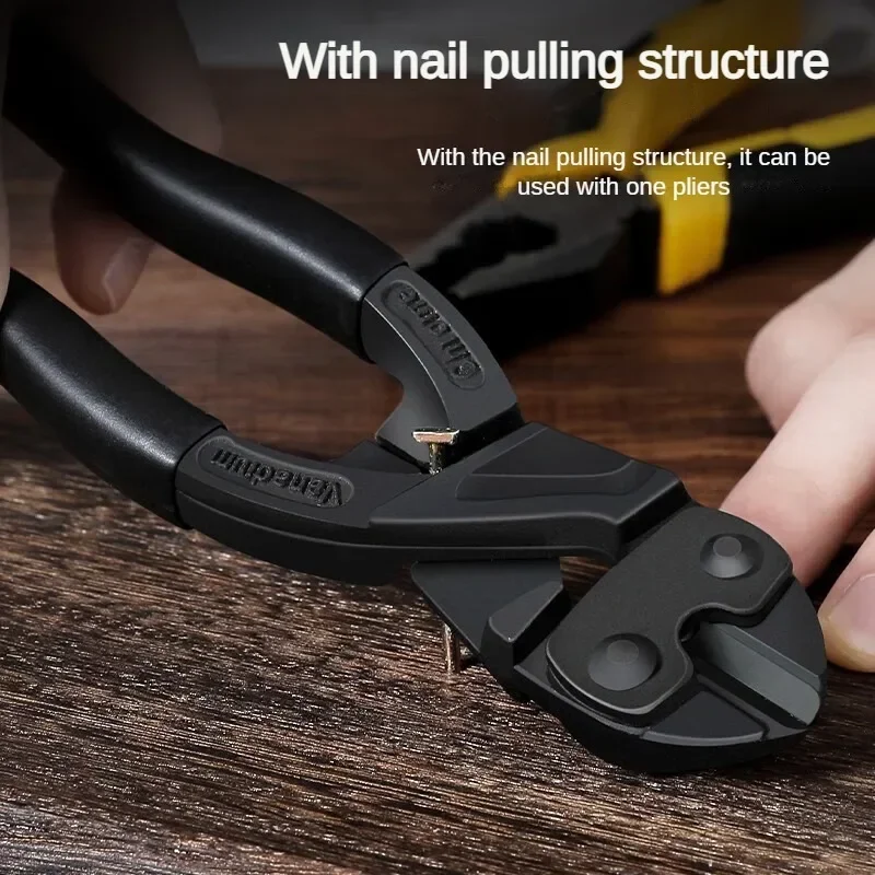Deli Bolt Cutters 8 inch Black CR-V Steel Wire Cutters Multifunction Pliers with Nail Pulling Structure Household Hand Tools