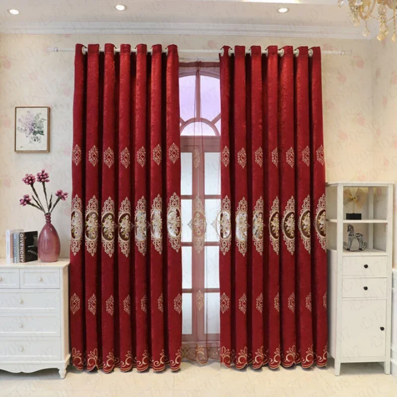 Nordic Curtains for Living Dining Room Bedroom Red Wedding Embroidery Roses Hollow High Window Curtains French Windows