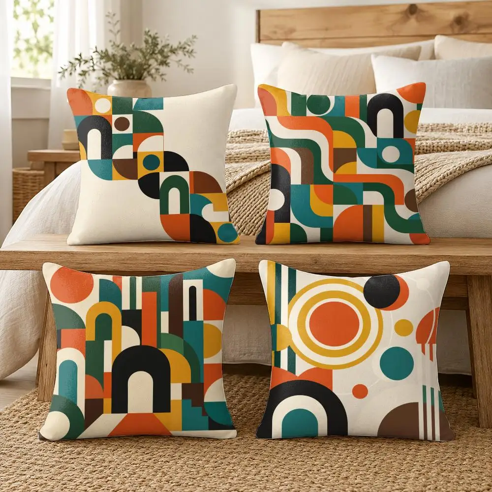 Retro Mid-Century Abstract Cushion Cover Soft Short Plush Pillow Cases Hidden Zipper Cutecore Sofa Bedroom Home Decor Gift