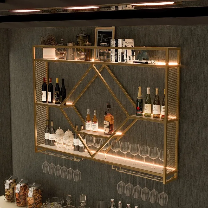 Bar Wine Rack, Red Wine Display Rack, Living Room and Dining Room Wall Decoration Wrought Iron Wall-mounted Shelf