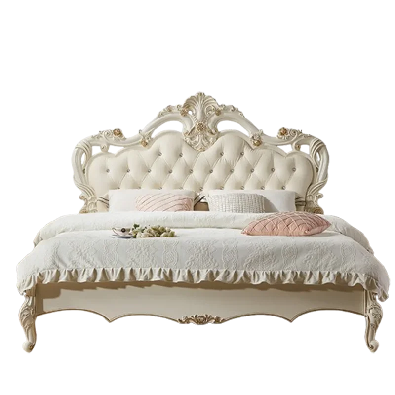 Nordic White Headboard Double Bed Simple Wood Drawers Matrimonial Modern Bed Storage Girls Villa Cama Matrimonial Furniture