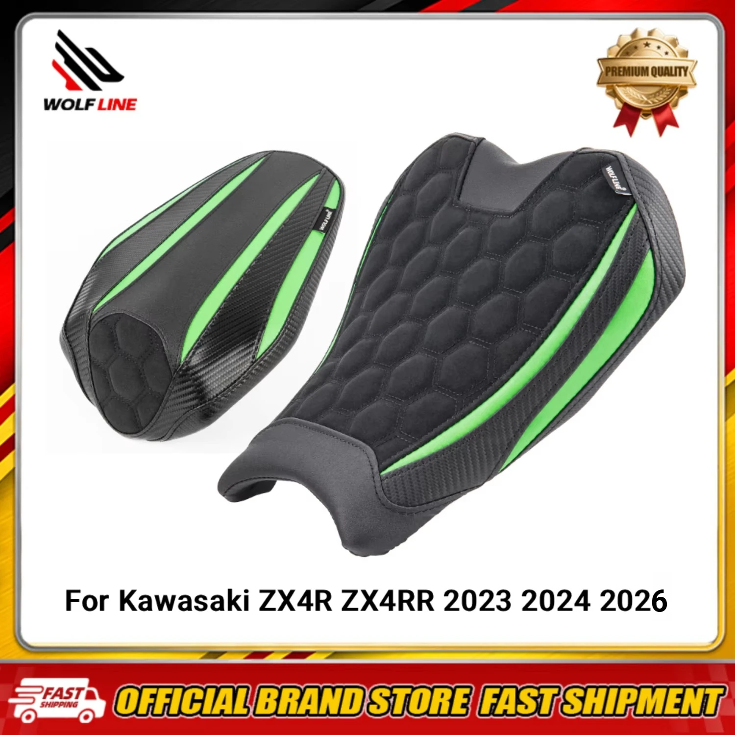 WOLFLINE Driver or Passenger Seat Cushion for Kawasaki ZX4R ZX4RR 2023-2026 Motorcycle Comfort Front or Rear Seat for Riding