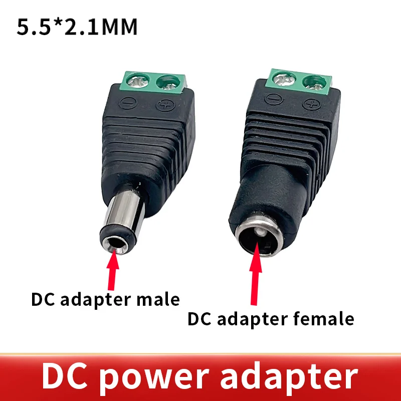 10pcs  green Male + Female 5sets 12V 2.1x5.5MM DC Power Jack Plug Audio AUX free welding socket Connector