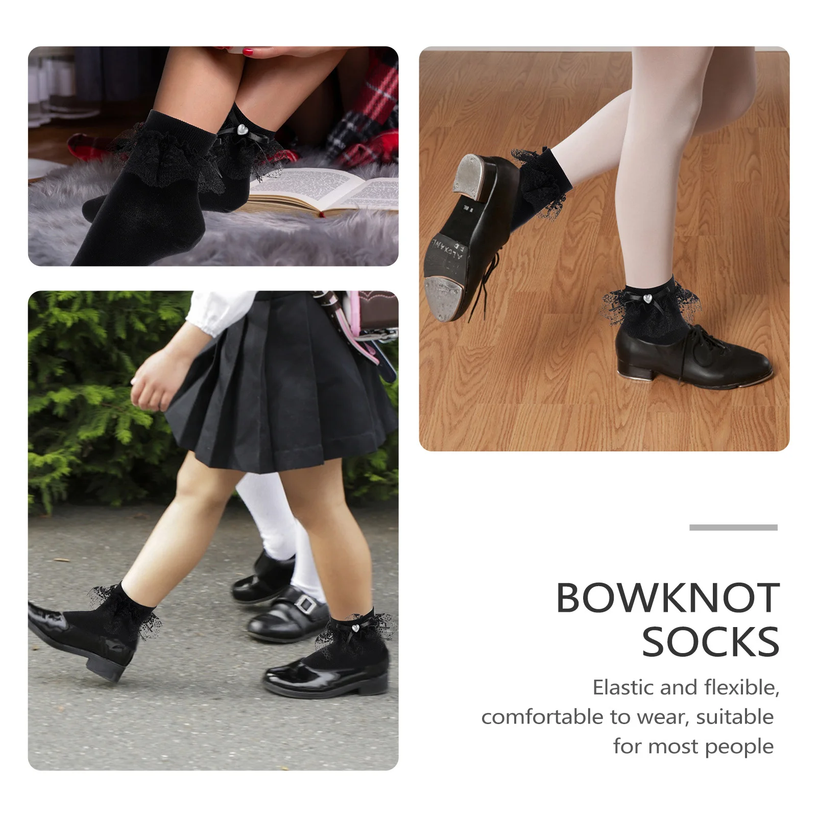 1 par de calcetines bonitos de algodón con lazo, adorno de encaje, uniforme escolar para niñas, accesorios de fiesta de Navidad, calcetines de algodón