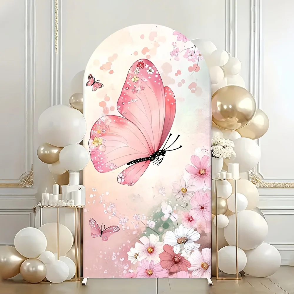 VIKAMA rosa Schmetterling Torbogen Hintergrund Stoff, für Hochzeit, Geburtstag, Neugeborene Taufe, Party Hintergrund Wand Home Dekoration