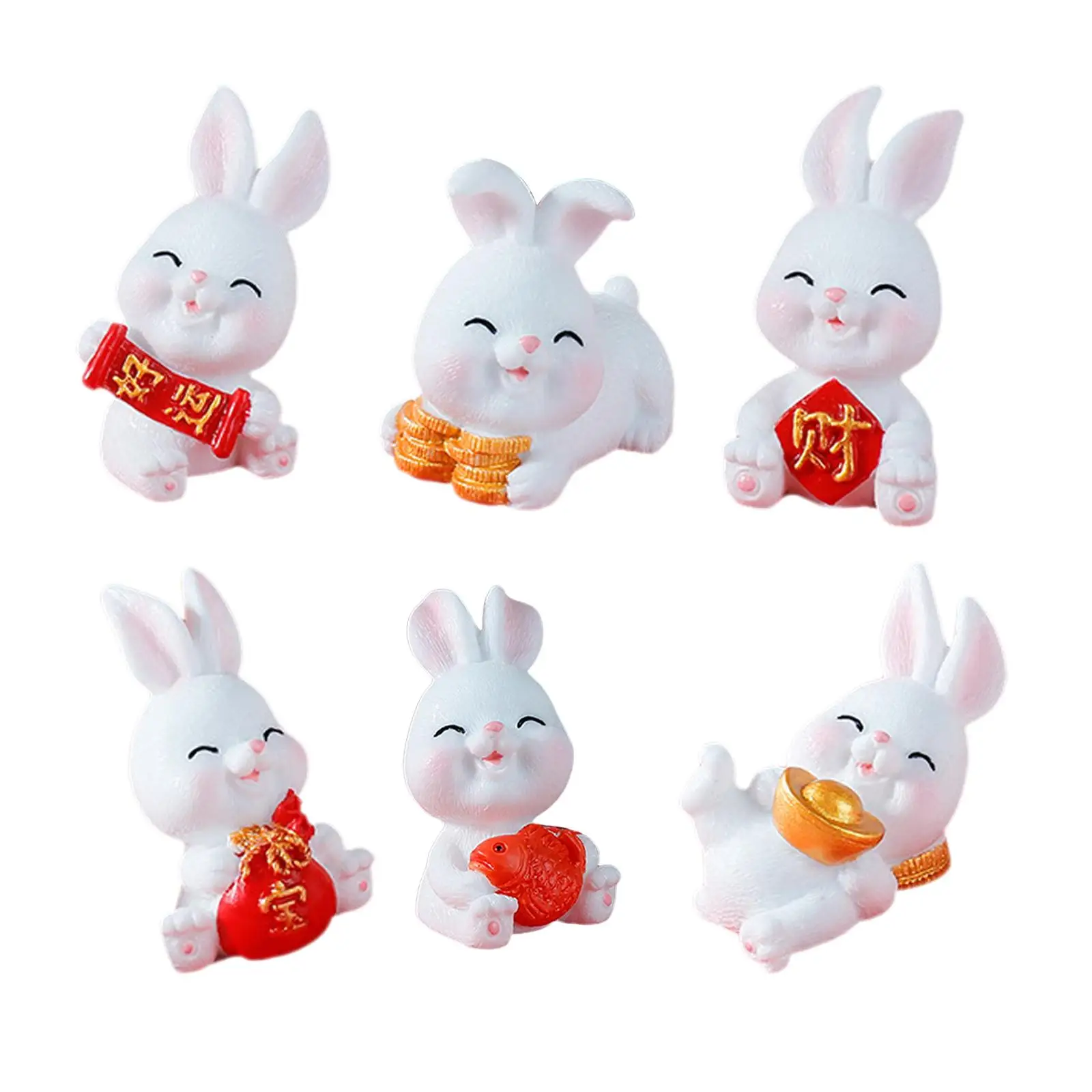 2-6pack 6 Pieces Bunny Figurines for Car Dashboard Decoration