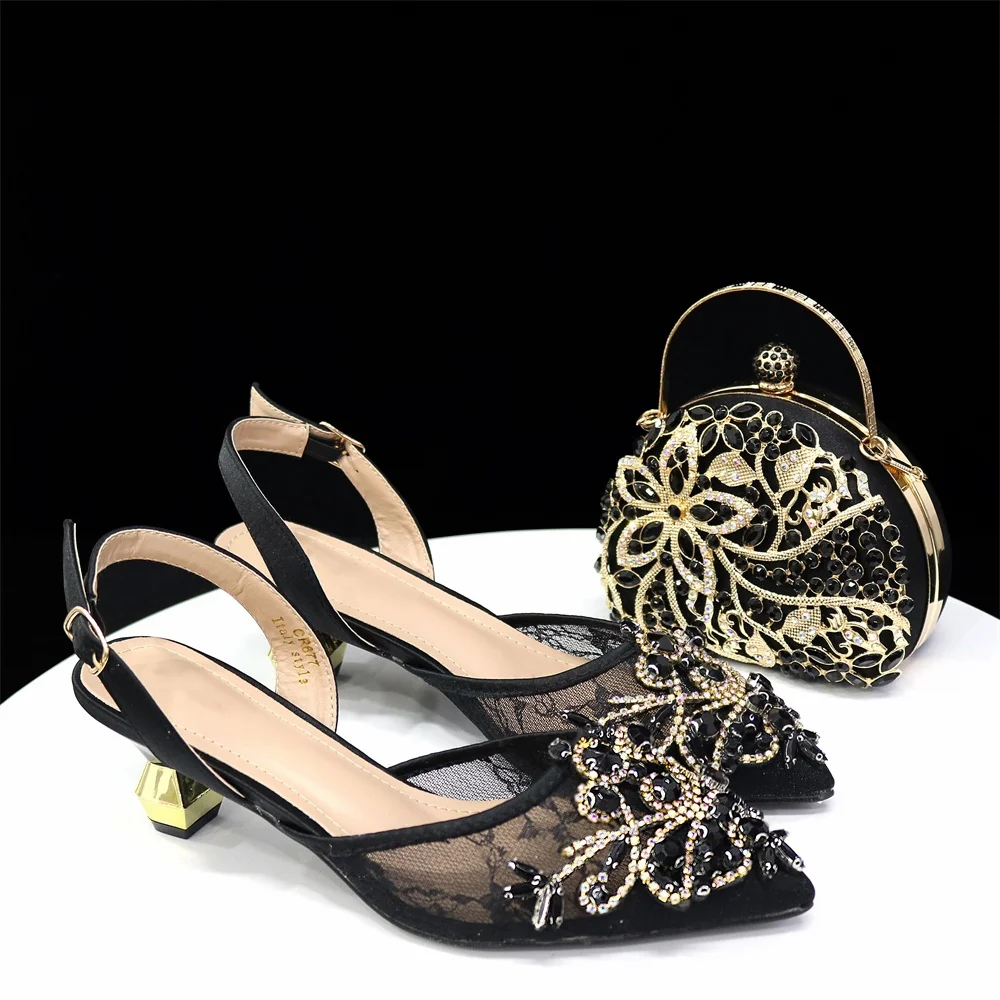 Italian Style Women Sandal Pumps Shoes And Bag Matching Sets For Party African Pretty High Heels Shoes And Purse Set For Party