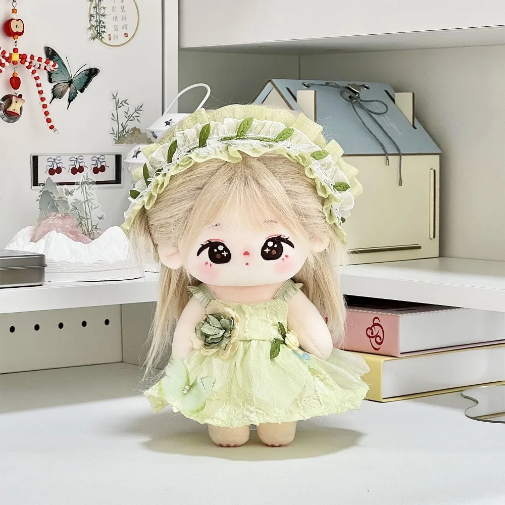 

20cm Plush Doll Clothes Outfit Butterfly Green Skirt Dress Up Dolls Accessories Changing Dressing Game Sitting Party Gift Toys