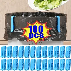 100/2Pcs Garbage Bag Fixed Clips Kitchen Snack Bags Sealing Clamp Waste Bin Trash Bag Clip Holder Rubbish Basket Clamps Gadgets