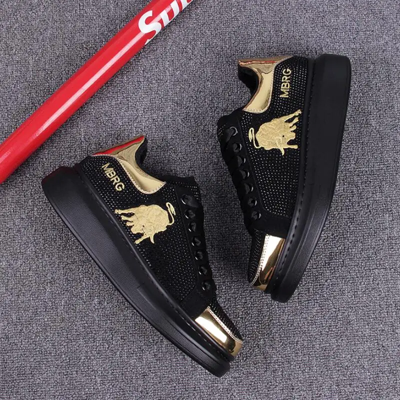 Men's shoes autumn winter antifreeze thick sole casual shoes fashion men's flat high top short pile phnom penh rhinester shoesA8