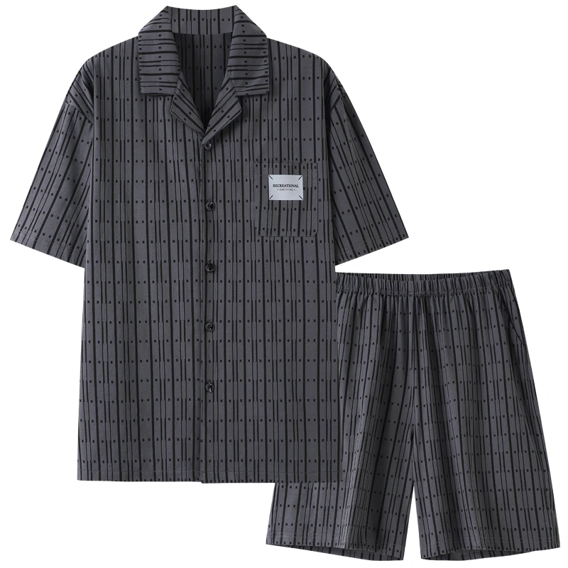 Newest Big Size M-4XL Men Short Sleeve +Short Pant Pajamas Set Summer 100% Cotton Pyjama Male Turn-down Collar Sleepwear