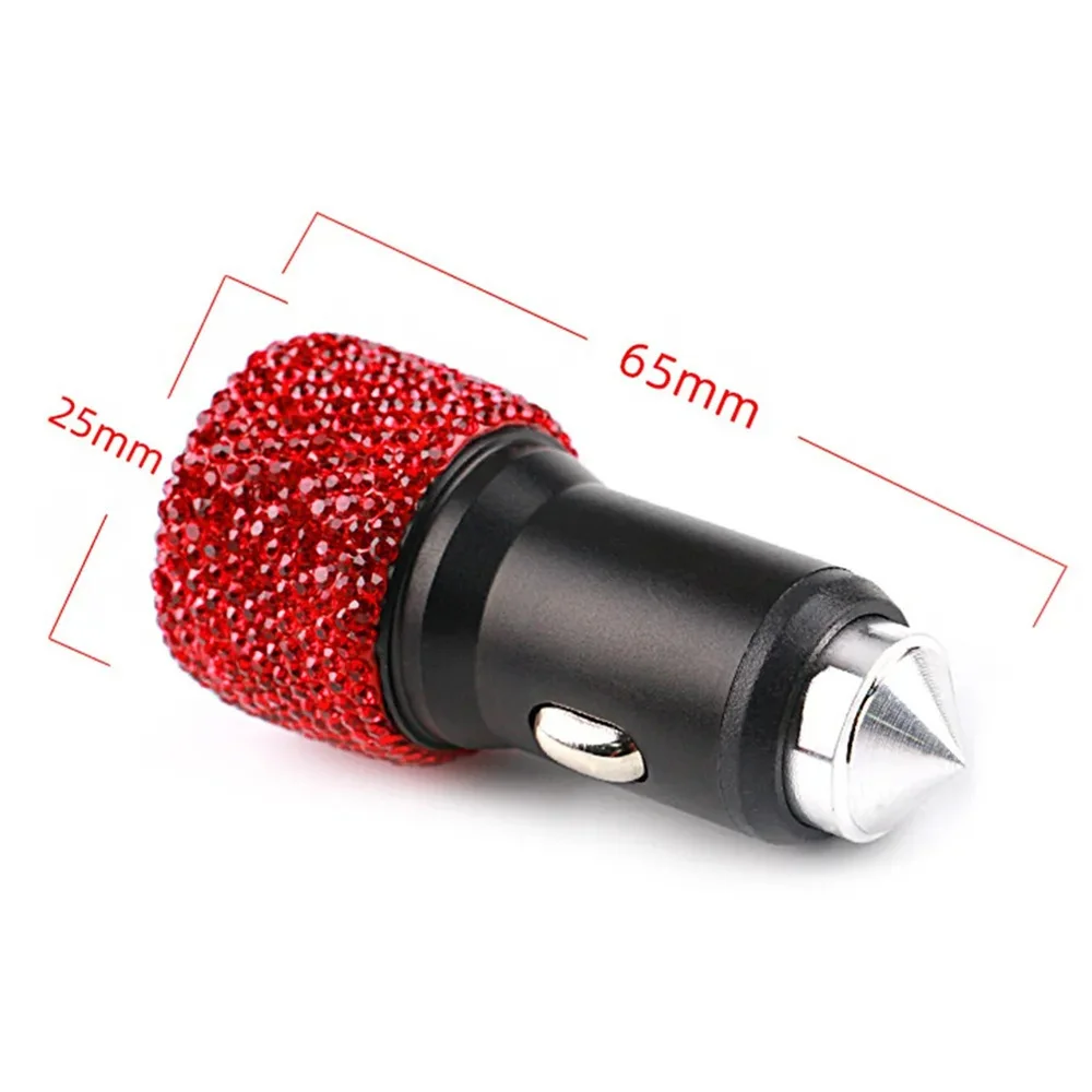 Car Charger 5V 2.1A Diamond Dual USB Fast-Charged Adapter Car Styling Bling Car Phone Aluminum Alloy Charger Safety Hammer