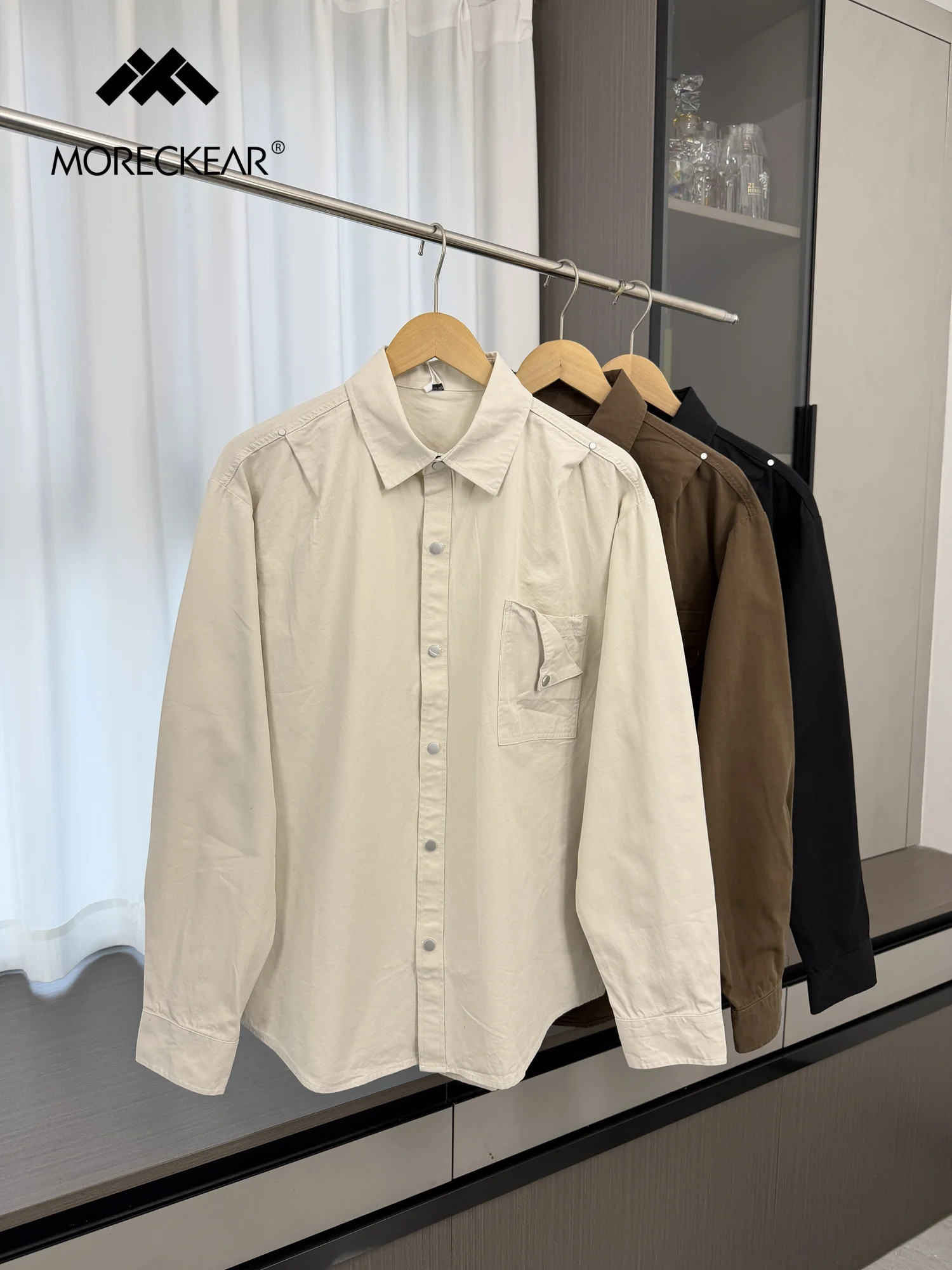 

Retro Feelingly Anti-Wrinkle Crisp Men's Casual Long Sve irt Spring Breathable Sweat Absorbent Stand Fit Faion Urba...