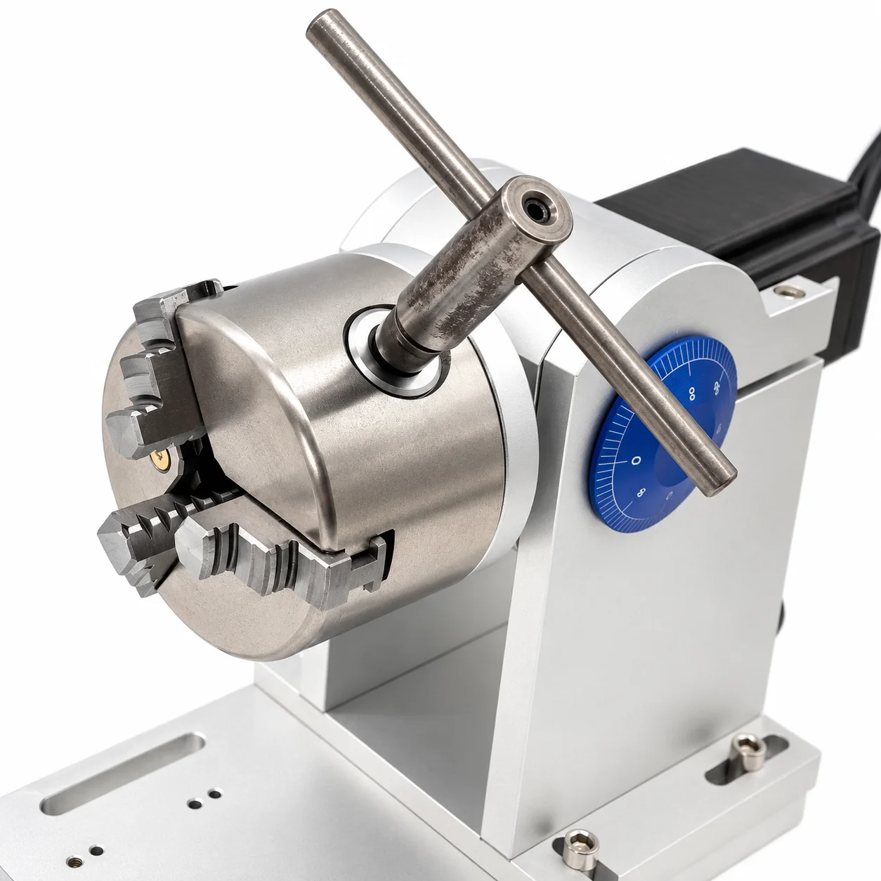 D80 Dual Chuck Rotary Axis Fixture 80mm 3 Jaw Chuck 240mm Travel 57 Stepper Motor for Fiber UV Marking Engraving Welding