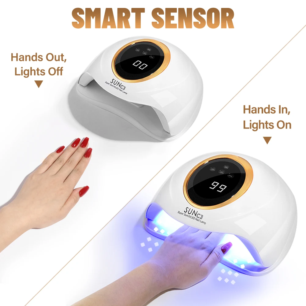 Lámpara de uñas LED UV de gran potencia, 72 LED, con 4 ajustes de temporizador, Sensor automático, lámpara de curado de Gel profesional, luz de esmalte de Gel para salón y hogar