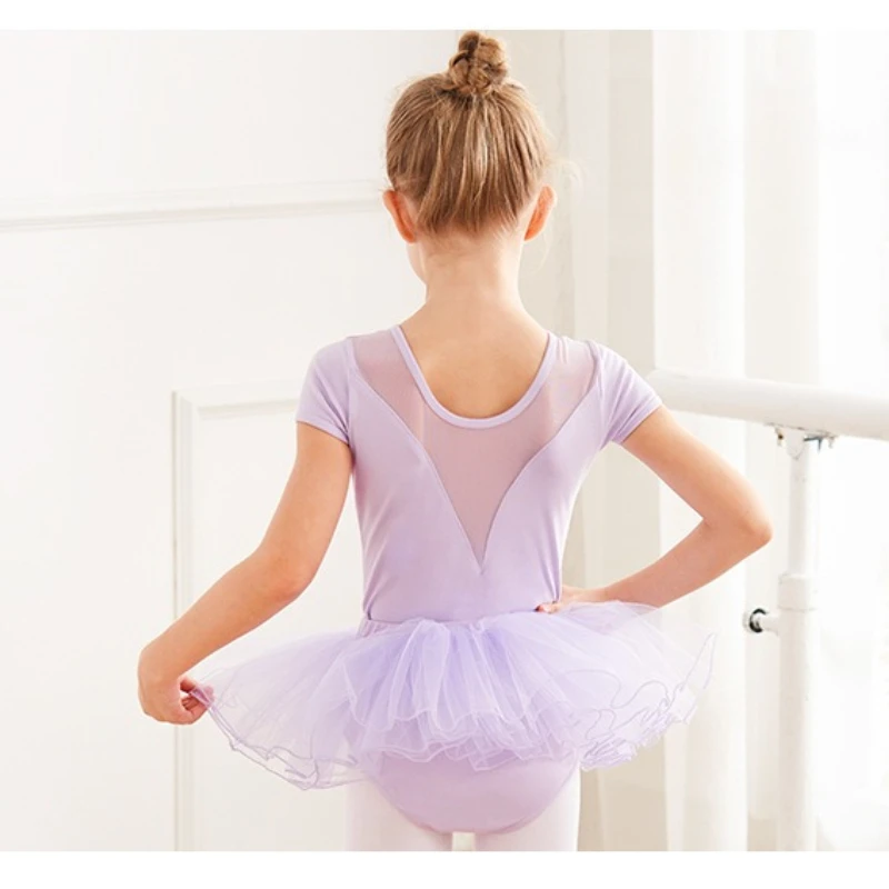Two-piece summer dance outfit for young girls, featuring long-sleeve top and ballet tulle skirt, kids' practice dancewear 6