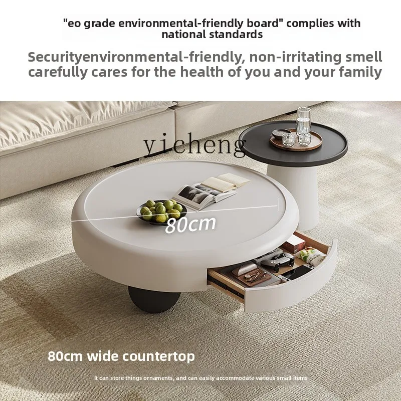 

ZK Coffee Table Living Room Home Light Luxury High-end French Cream Style Minimalist Round Black and White