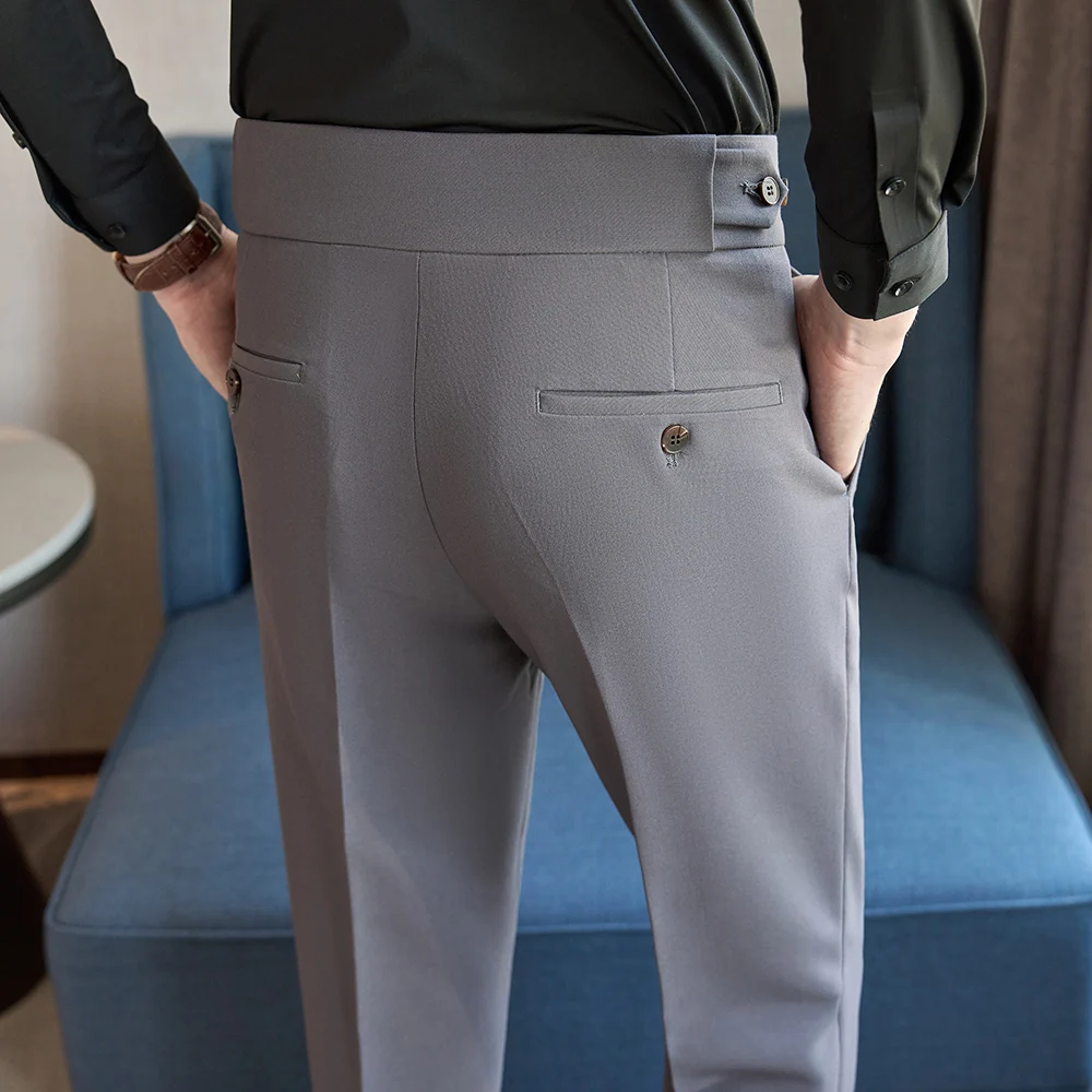 2025秋冬新作 ウエストゴム入り ナポリデザイン スーツパンツ メンズ チョコレートブラウン ファッション 多用途 メンズカジュアルパンツ