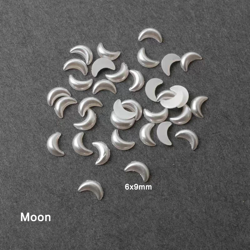 Resin Heart Moon Nail Art Decoration Flat Back Pearlescent White Mixed Size 3D Manicure Accessories 100/200pcs