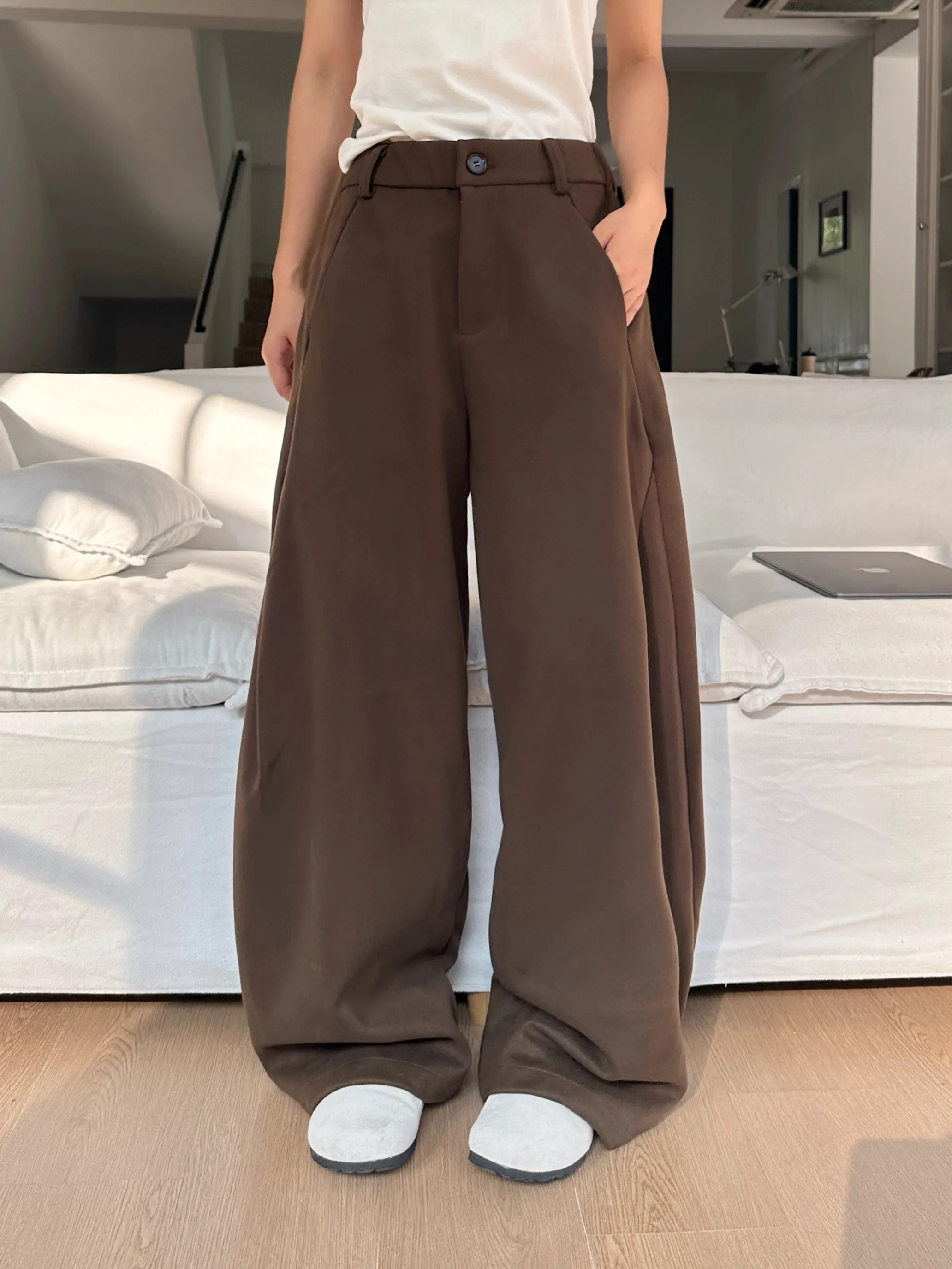 

Японские шерстяные повседневные брюки в стиле ретро, свободные прямые широкие брюки, осенние длинные брюки, молодежная мода