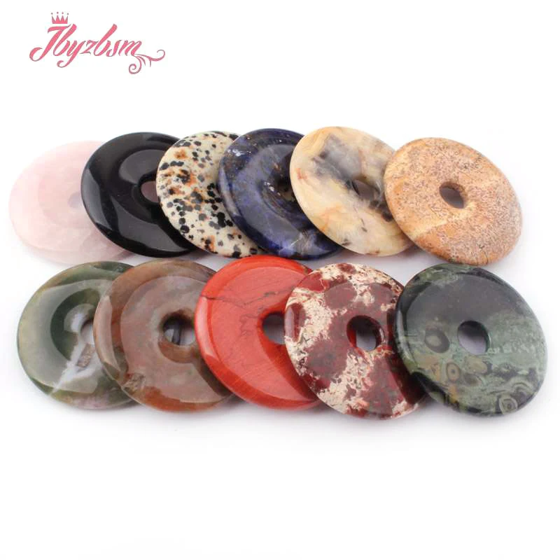 Natural Stones Beads Donut Ring For Earring Necklace Bracelet Jewelry Making 1 Piece Quartz Lepidolite Agate Fluorite 30/40/50mm