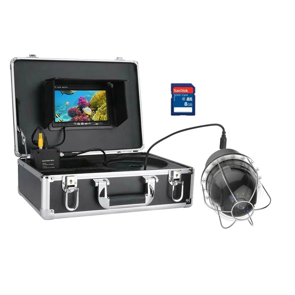 7 Inch DVR Recorder 100m Underwater Fishing Video Camera Fish Finder IP68 Waterproof 20 LEDs 360 Degree Rotating Dome Camera