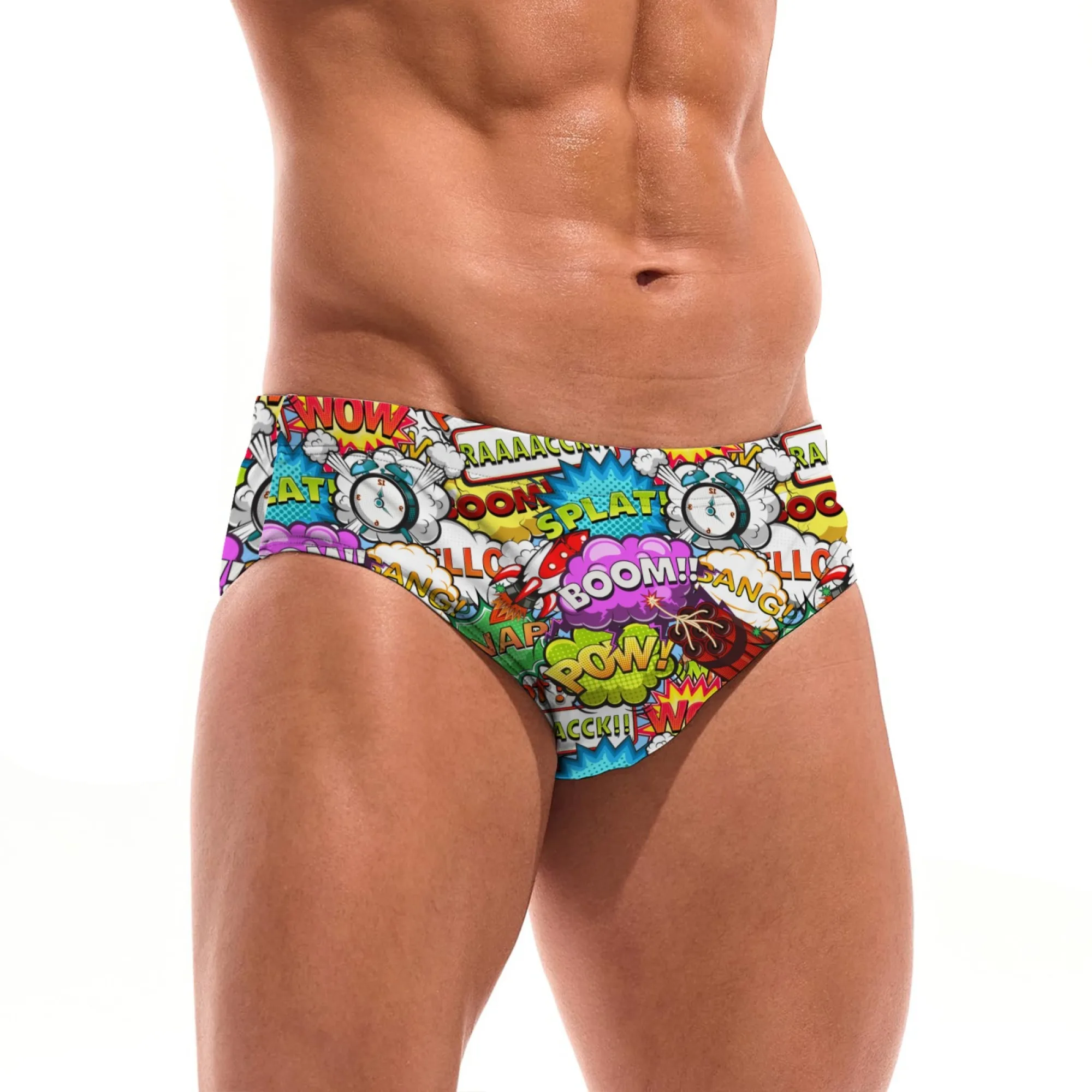 Pop art cartoon comic men's swimming trunks sexy men's triangle swimsuit pool party gift lightweight non-slip beach surf shorts