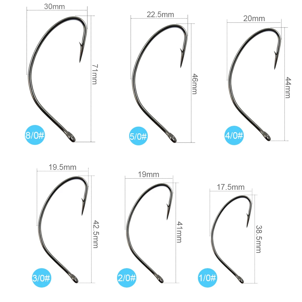 50-1000 PCS Wide Gap Hook Sea Fishing Hooks 1/0#-8/0# Barbed Carbon Steel Fishhook Walleye Bait Hook