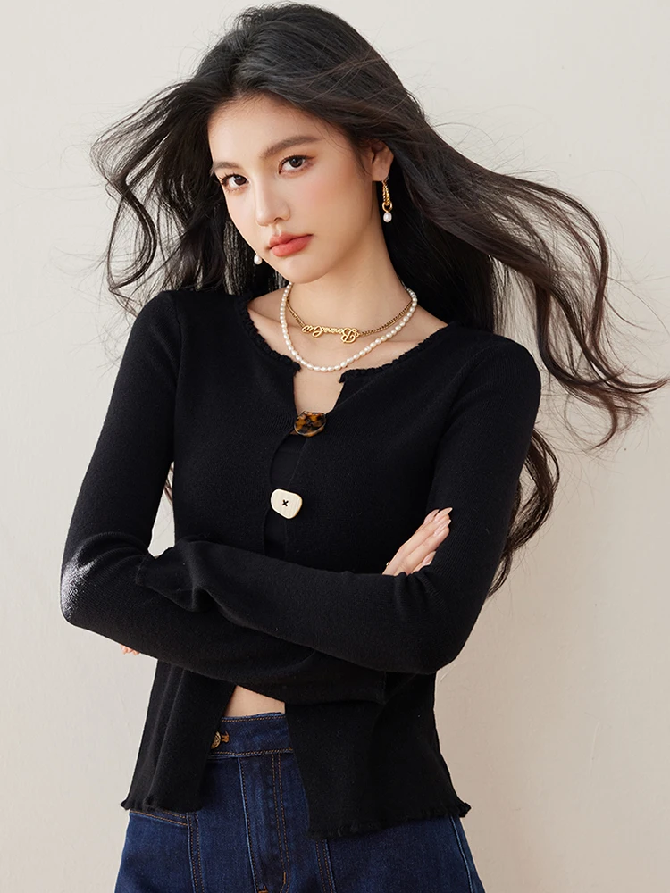 Moda damska Slim Fit Dzianinowe topy Wiosna Nowe Pulowery Eleganckie Szykowne Swetry z długim rękawem V-neck Casual Wszechstronny Top Y2k