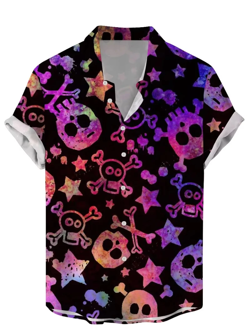 Fashion Skull Grasphic Men's Shirts Horror Skull 3D Print Streetwear Short Sleeve Tee Hawaiian Shirt Print Lapel Shirts For Men