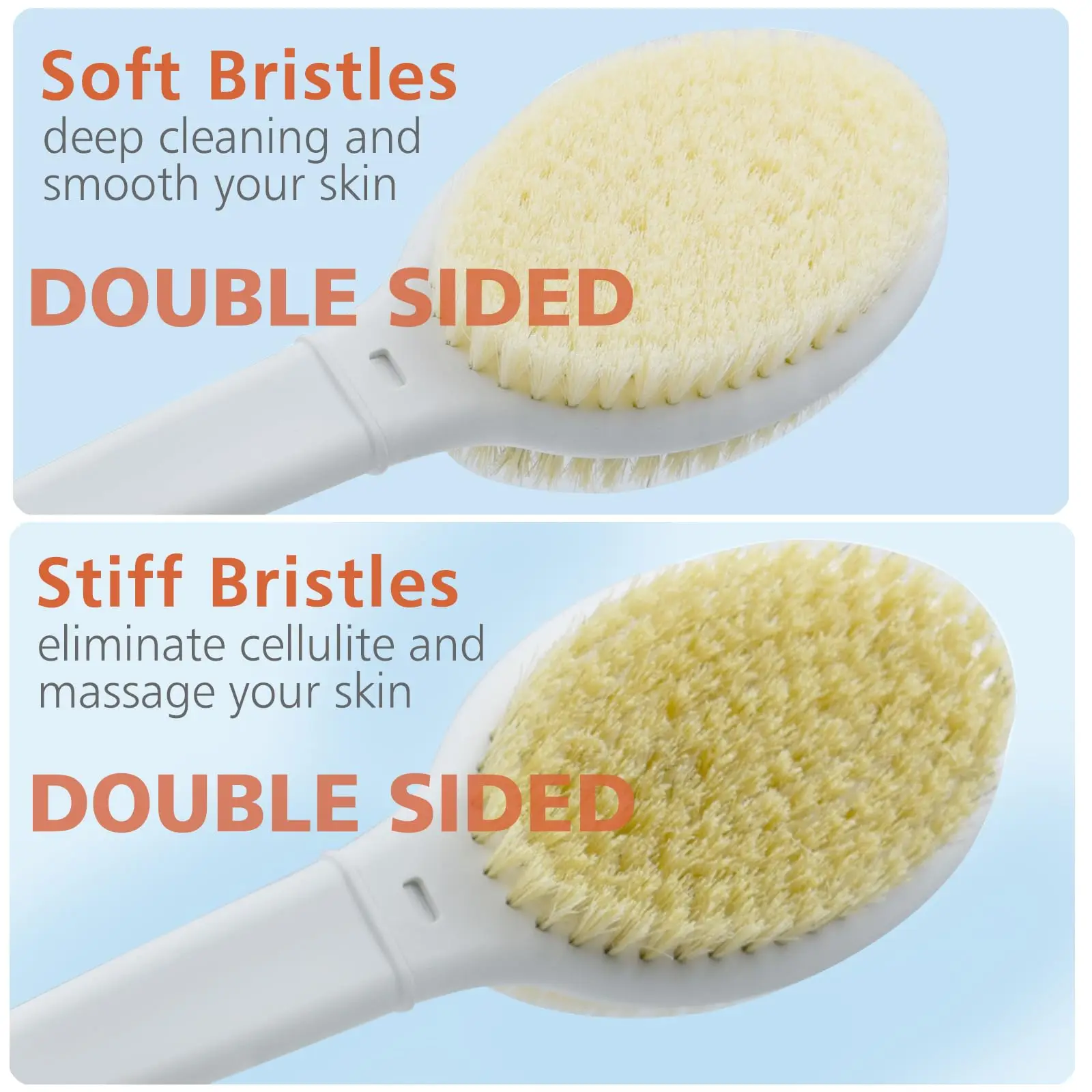 Shower Brush with Soft and Stiff Bristles Extra Long Handle Dual-Sided Back Scrubber Bath Brush Body for Wet or Dry Brushing