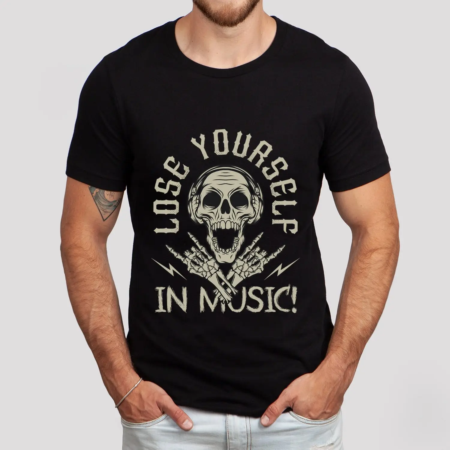 Music T shirt Heavy Metal Lovers Skeleton Rock and Roll Band GifT for