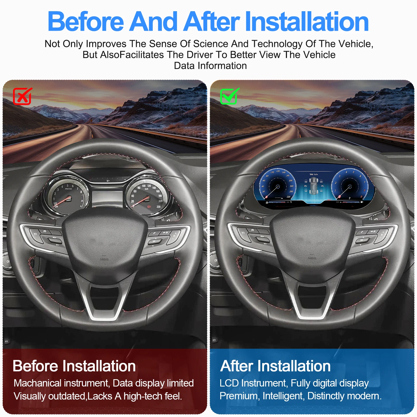 Navihua New Car Digital Cluster Auto Speedometer Linux System Carplay LCD Dashboard Panel Gauge for  Orlando 2018-2020