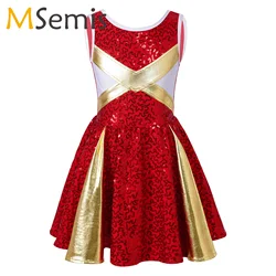 Kids Shiny Sequins Ballet Jazz Dance Dress Girls Gymnastics Leotard Stage Performance Dancewear Cheerleading Cheerleader Uniform