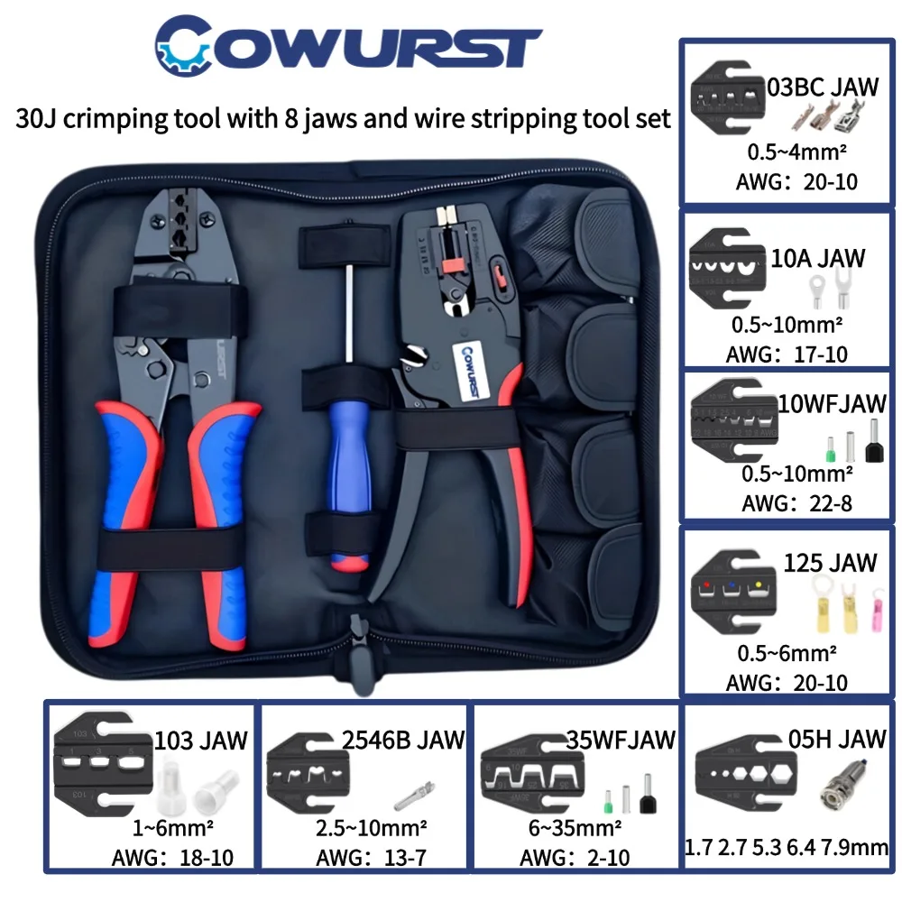 

HS-30 Предварительно изолированные обжимные клещи Набор инструментов Инструмент для зачистки проводов со сменными губками для сантехников и электриков