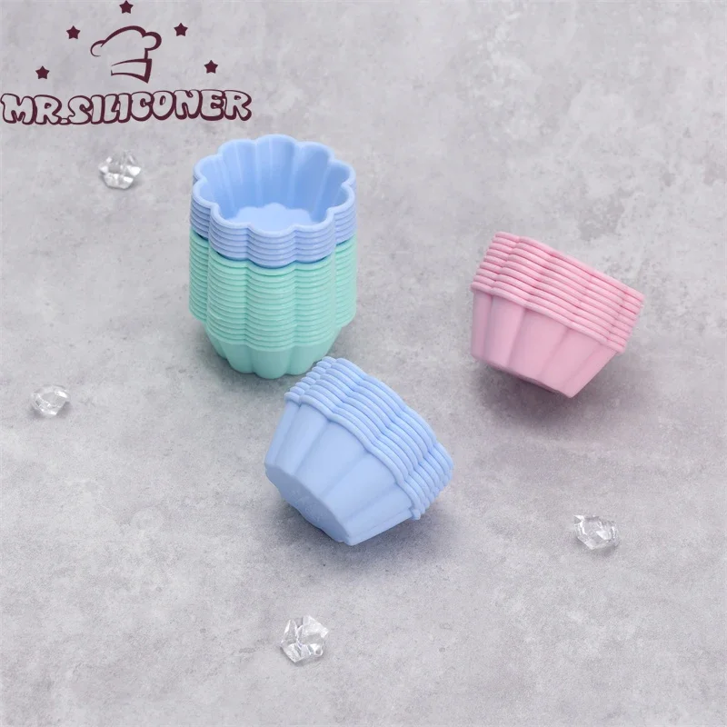 12PCS muffin en forme de pétale rond en silicone muffin gâteau moule de cuisson Cupcake poêle accessoires de cuisson tarte en silicone gâteau moule