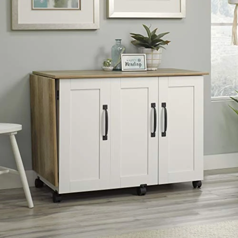 Miscellaneous Storage Sewing Cart Drop Leaf Craft Table Sewing Table with Storage Soft White Finish