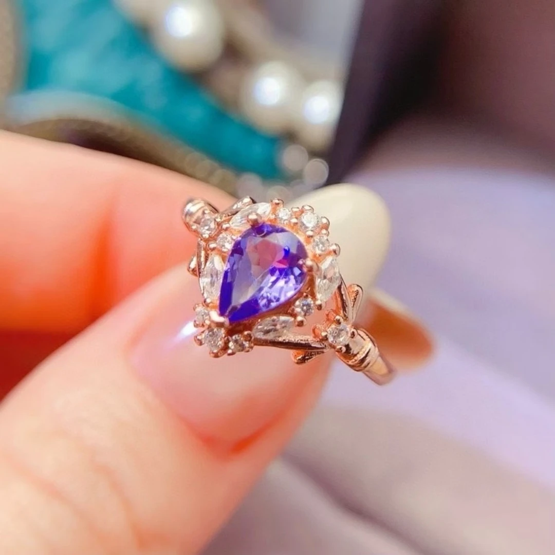 

KJJEAXCMY High End Women's Ring Natural Tanzanite S925 Silver with Electroplating Boasting High Clarity Full Brilliance Gift