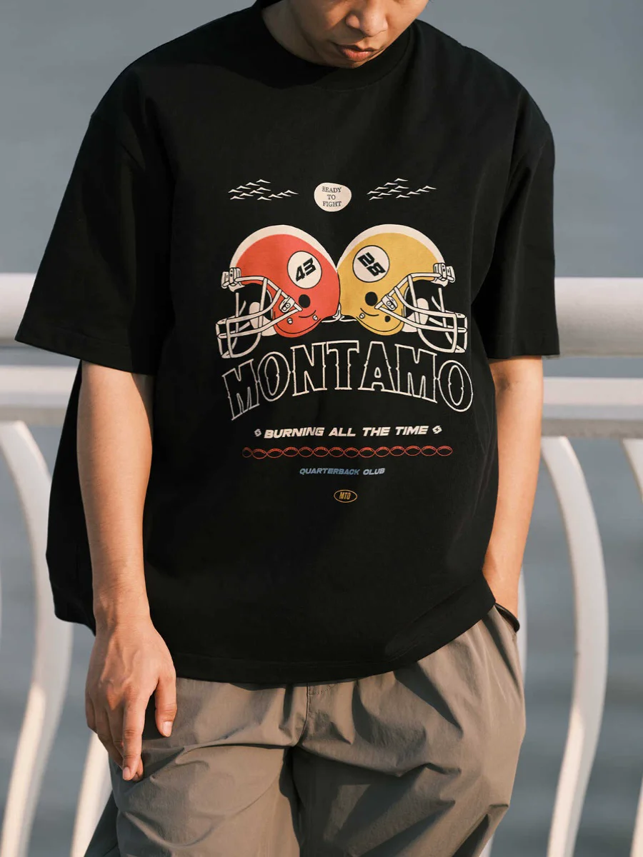 

Футболка Américain À Manches Courtes "rugby Elements" En Coton Imprimé Tendance Polyvalent Et Ample À Petit Décolleté